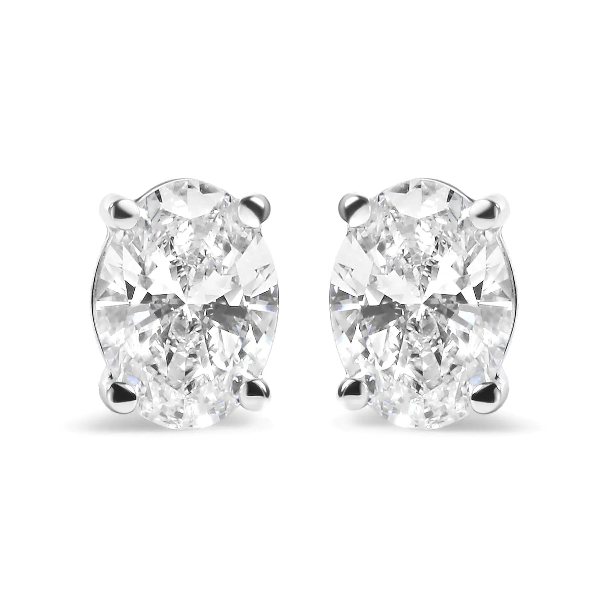 14K White Gold Prong Set Lab Grown Oval Diamond Solitaire Stud Earring (F - G Color, VS1 - VS2 Clarity) - Rieworkes