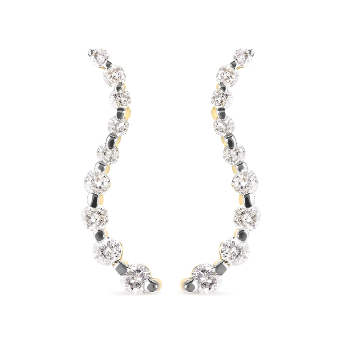 14K Yellow Gold 1.00 Cttw Round - Cut Diamond Graduated Journey Stud Earrings (I - J Color, I2 - I3 Clarity) - Rieworkes