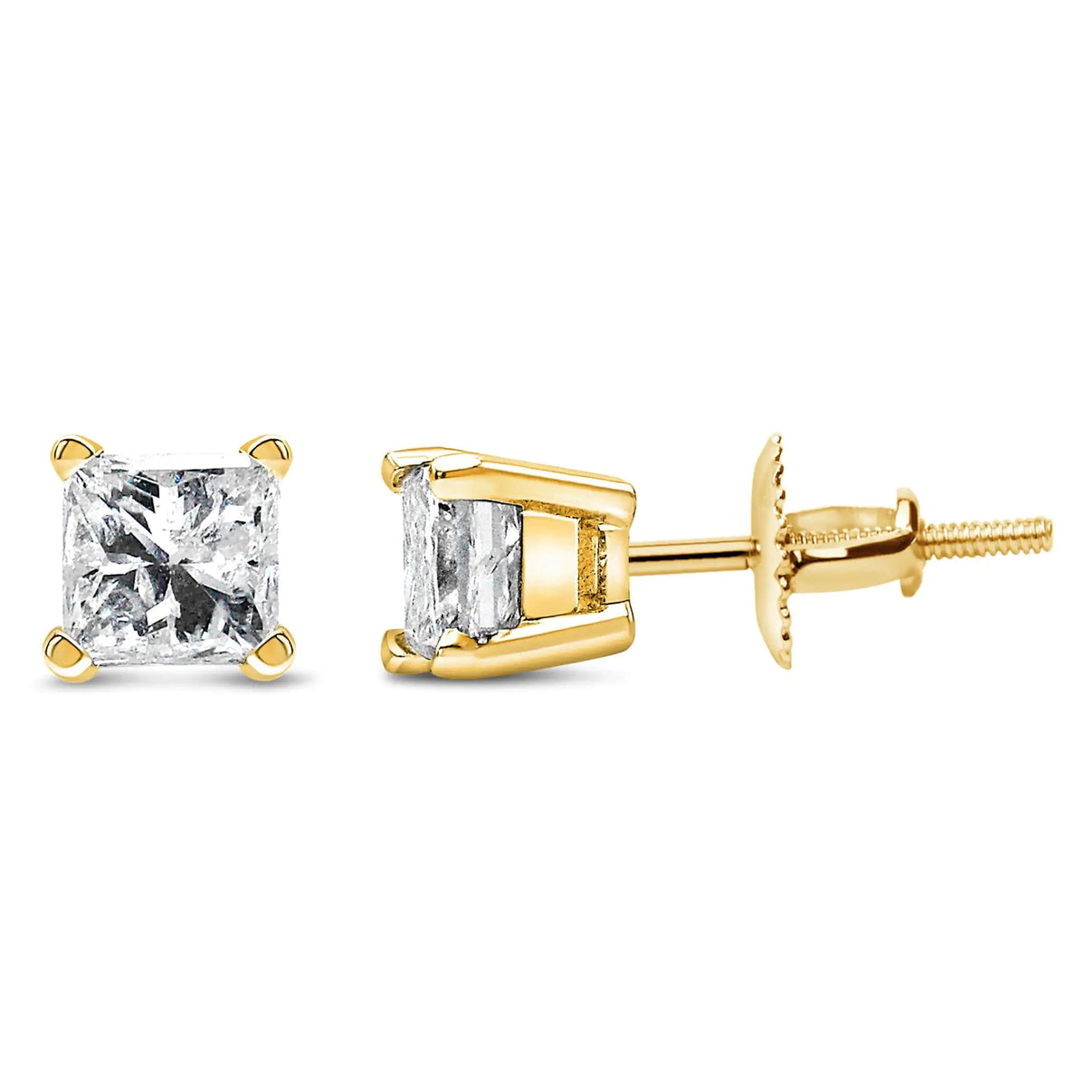 14K Yellow Gold 1/2 Cttw Princess Cut Diamond Solitaire Stud Earrings with Screwbacks (I - J Color, SI2 - I1 Clarity) - Rieworkes
