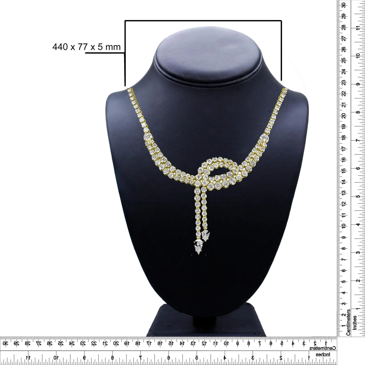14k Yellow Gold 17.0 Cttw Diamond Double Row Lariat 18&quot; Inch Tennis Necklace with Pear Shape Diamond Drop Tips (I - J Color, VS2 - SI1 Clarity) - Rieworkes