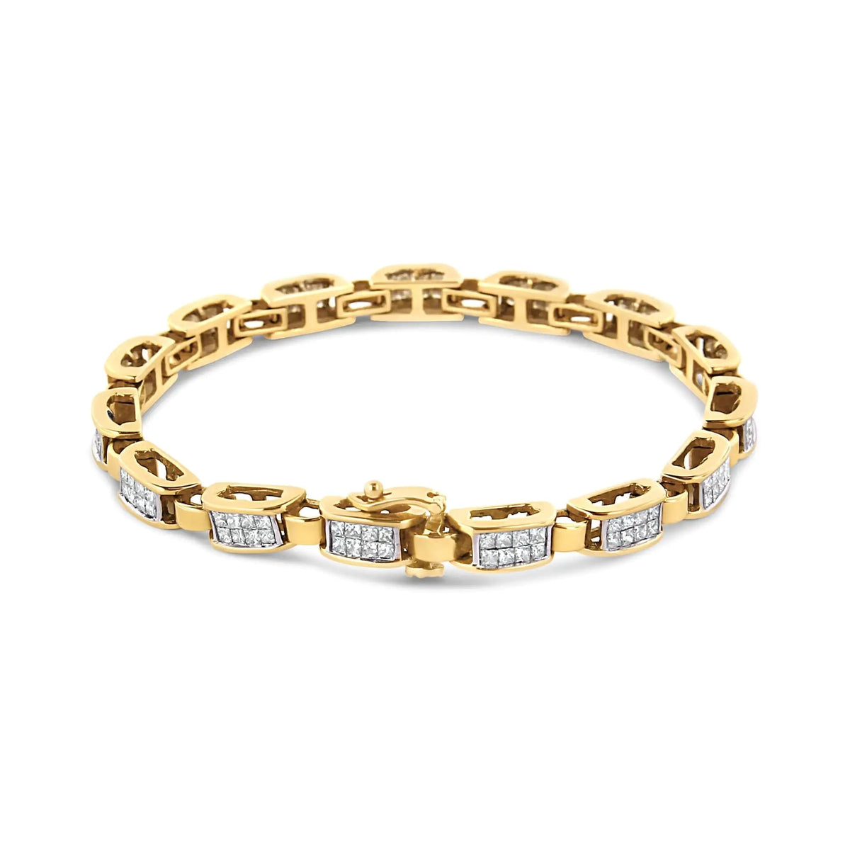14K Yellow Gold 2 1/2 Cttw Princess - Cut Diamond Link Tennis Bracelet (H - I Color, SI2 - I1 Clarity) - 7.25&quot; - Rieworkes