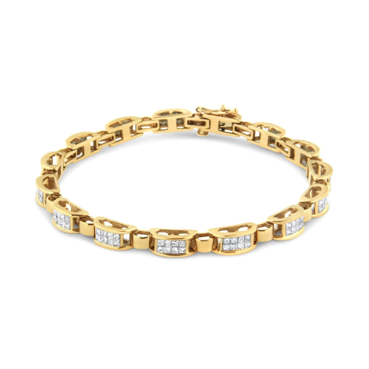 14K Yellow Gold 2 1/2 Cttw Princess - Cut Diamond Link Tennis Bracelet (H - I Color, SI2 - I1 Clarity) - 7.25&quot; - Rieworkes