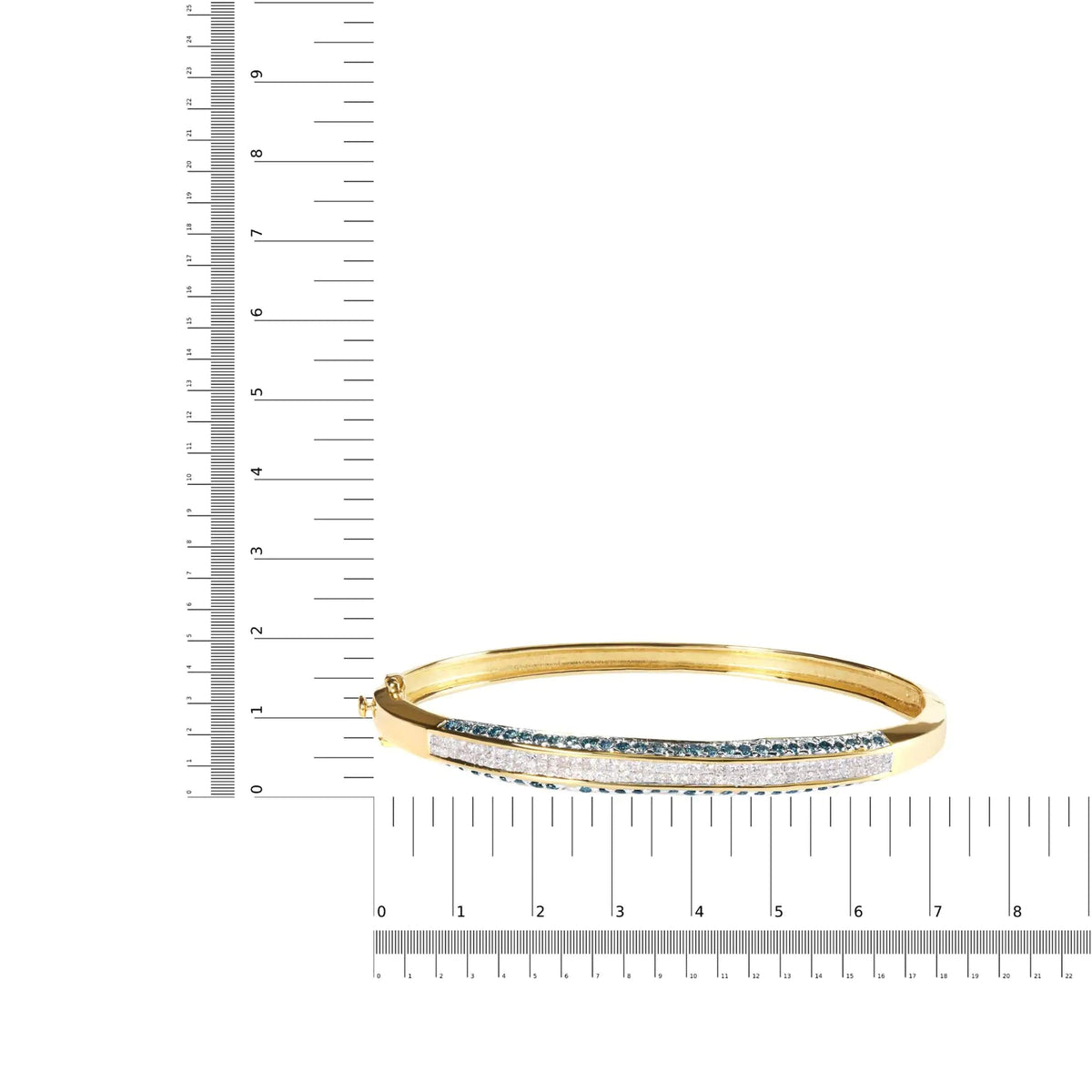 14K Yellow Gold 2.0 Cttw Treated Blue and White Diamond Bangle Bracelet (H - I Color, SI2 - I1 Clarity) - Size 7 - Rieworkes