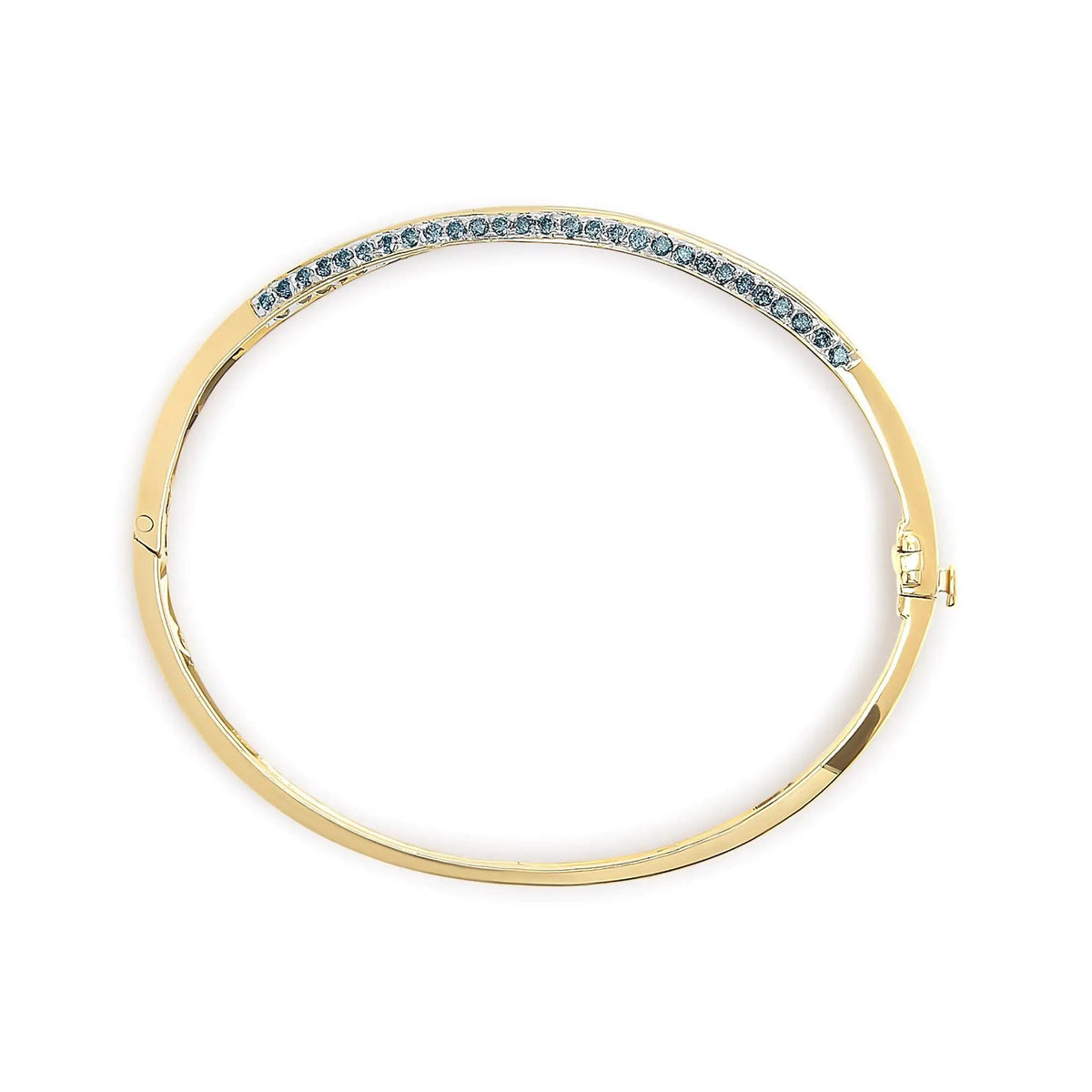 14K Yellow Gold 2.0 Cttw Treated Blue and White Diamond Bangle Bracelet (H - I Color, SI2 - I1 Clarity) - Size 7 - Rieworkes