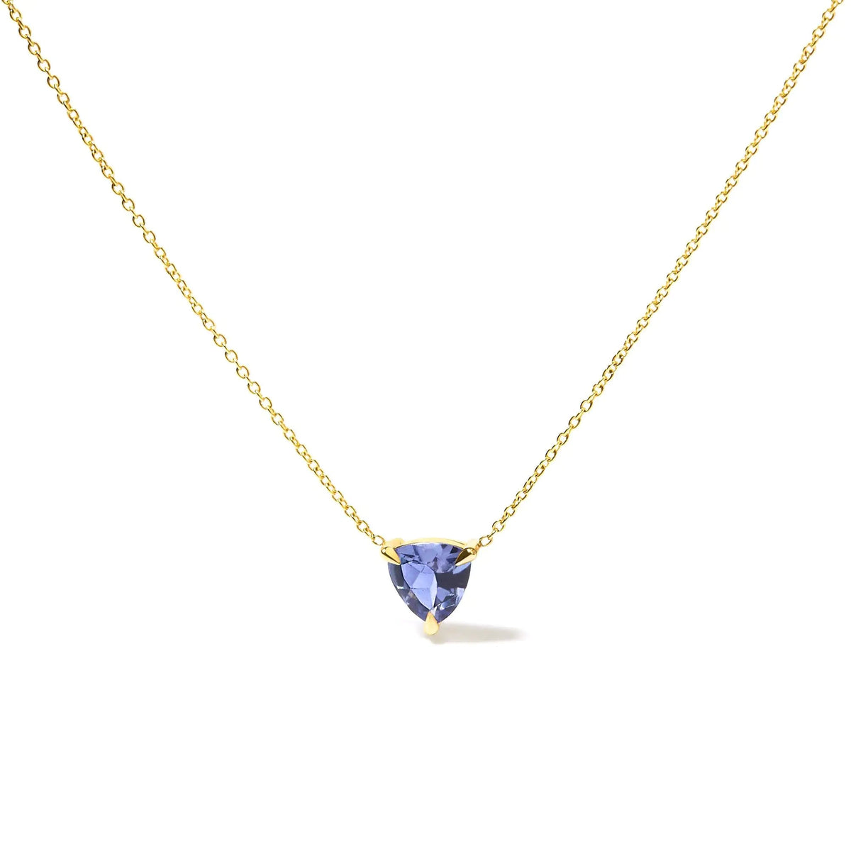 14k Yellow Gold 3 - Prong Martini Set Blue Tanzanite Trillion Solitaire 18&quot; Pendant Necklace - Rieworkes