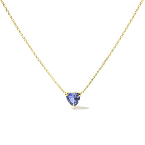 14k Yellow Gold 3 - Prong Martini Set Blue Tanzanite Trillion Solitaire 18" Pendant Necklace - Rieworkes