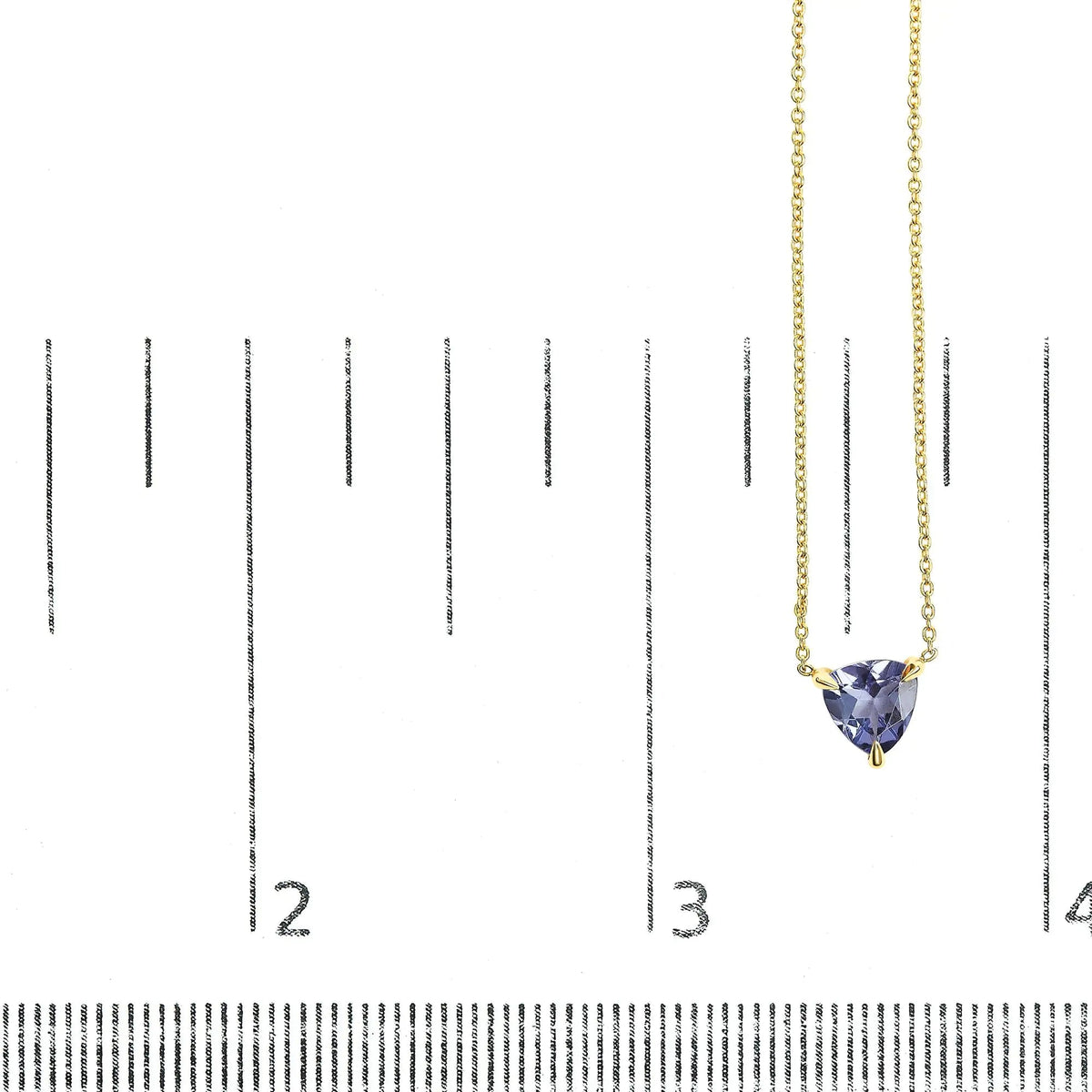 14k Yellow Gold 3 - Prong Martini Set Blue Tanzanite Trillion Solitaire 18&quot; Pendant Necklace - Rieworkes