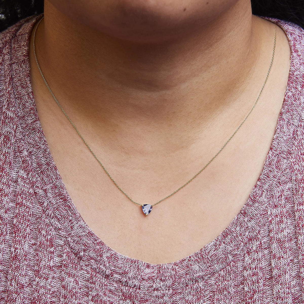 14k Yellow Gold 3 - Prong Martini Set Blue Tanzanite Trillion Solitaire 18&quot; Pendant Necklace - Rieworkes