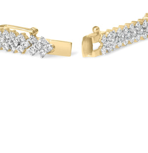 14K Yellow Gold 4.00 Cttw Diamond Trio Cluster Link Bracelet (H - I Color, I1 - I2 Clarity) - 7" - Rieworkes