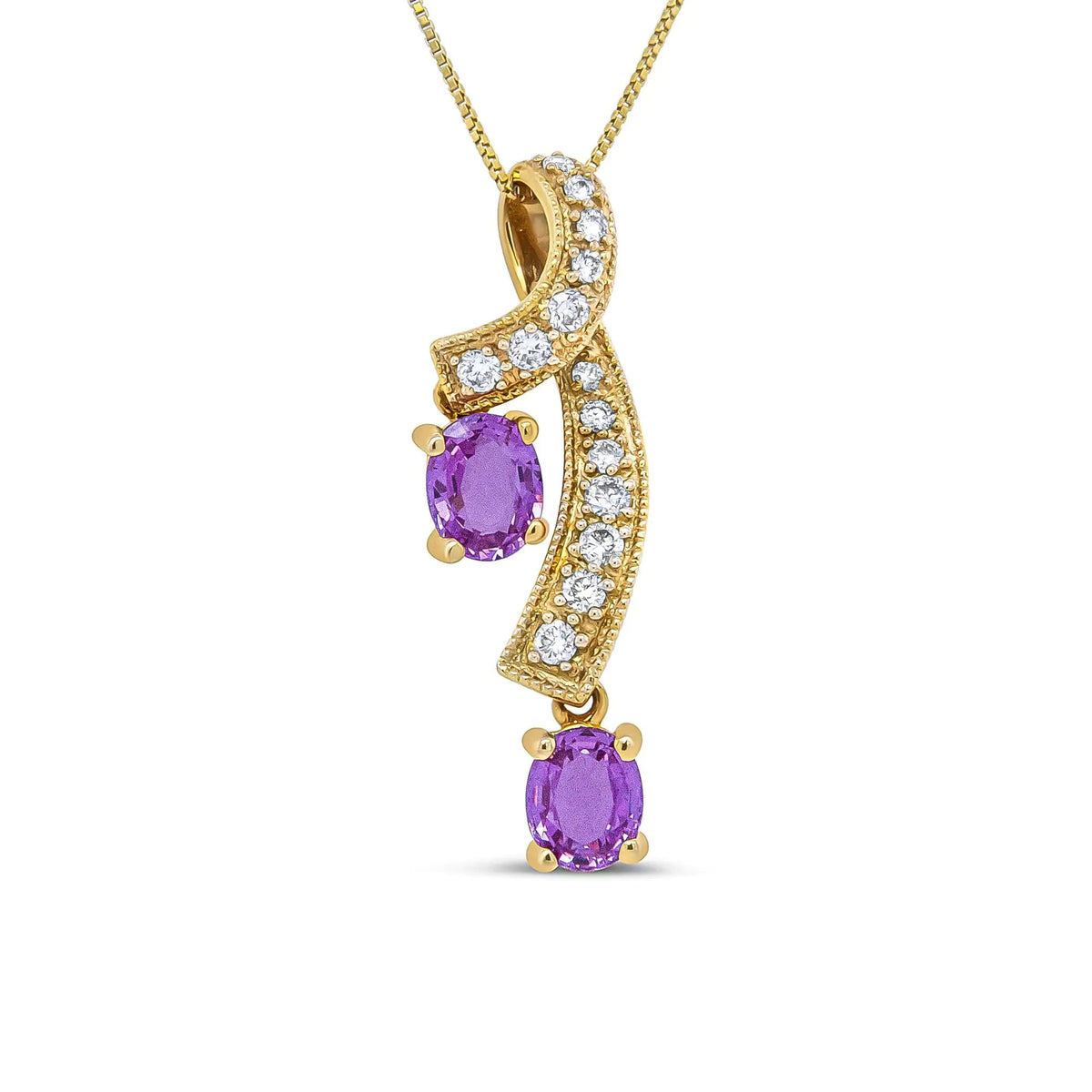 14K Yellow Gold 6x4mm Oval Pink Sapphire and 1/5 Cttw Round Diamond Pendant Necklace - (H - I Color, SI1 - SI2 Clarity) - Rieworkes