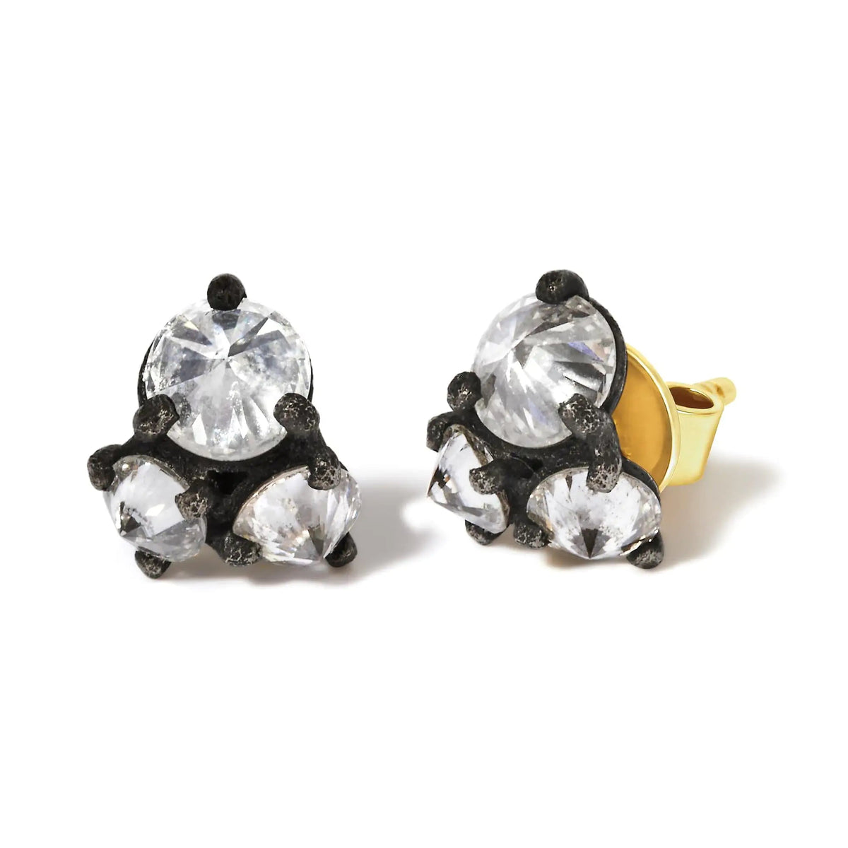 14K Yellow Gold and Black Oxidized Reverse Set 1 1/4 Cttw Diamond Trio Stud Earrings (I - J Color, I1 - I2 Clarity) - Rieworkes