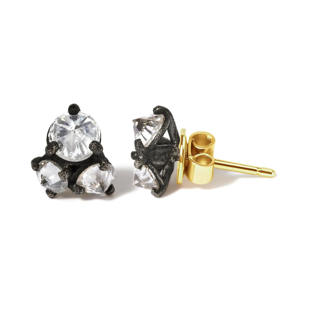 14K Yellow Gold and Black Oxidized Reverse Set 1 1/4 Cttw Diamond Trio Stud Earrings (I - J Color, I1 - I2 Clarity) - Rieworkes