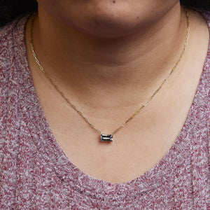 14K Yellow Gold Natural 2 7/8 Cttw Pixel Cut Emerald Bicolor Tanzanite Pendant Necklace with Paperclip Chain - 18 Inches - Rieworkes