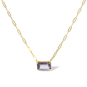 14K Yellow Gold Natural 2 7/8 Cttw Pixel Cut Emerald Bicolor Tanzanite Pendant Necklace with Paperclip Chain - 18 Inches - Rieworkes