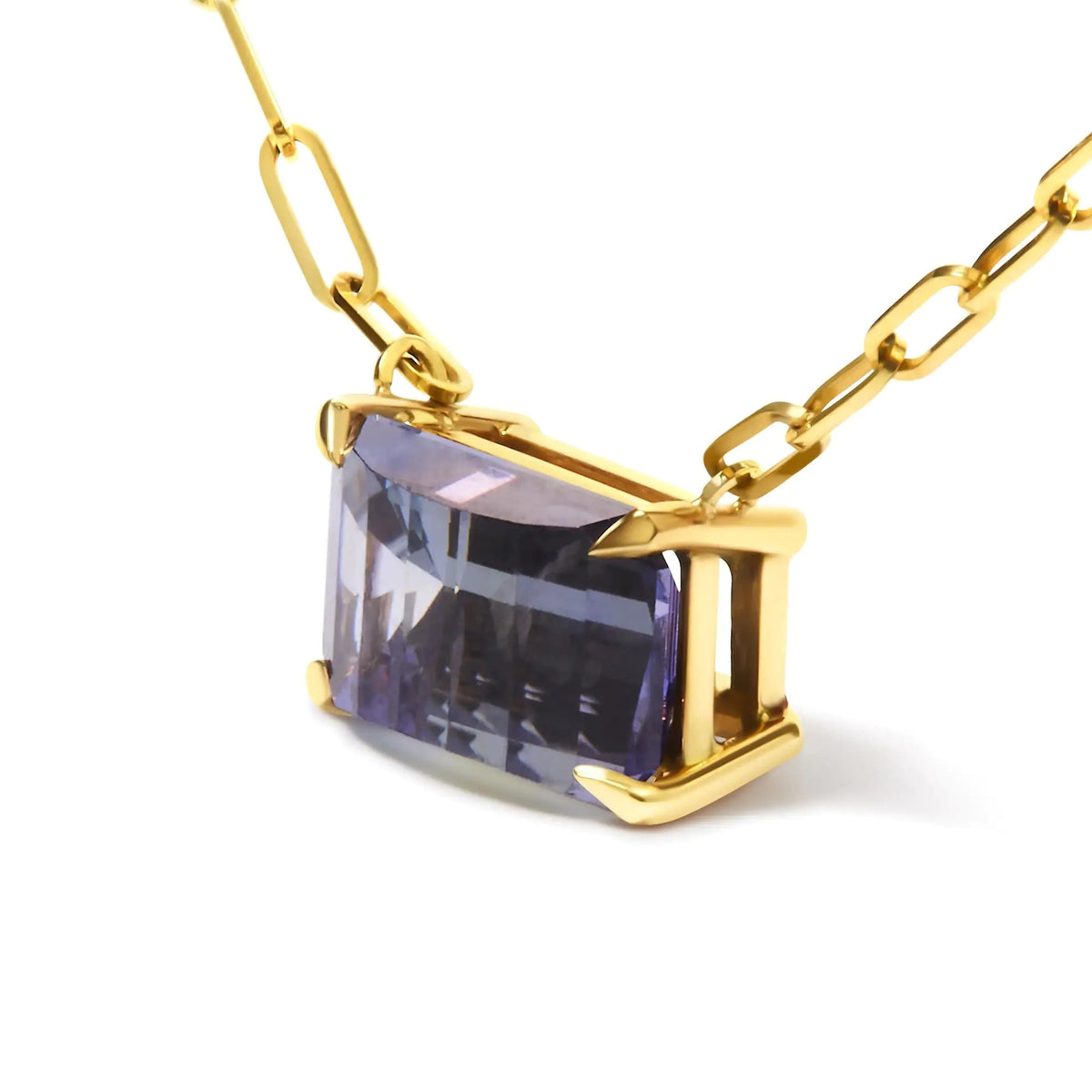 14K Yellow Gold Natural 2 7/8 Cttw Pixel Cut Emerald Bicolor Tanzanite Pendant Necklace with Paperclip Chain - 18 Inches - Rieworkes