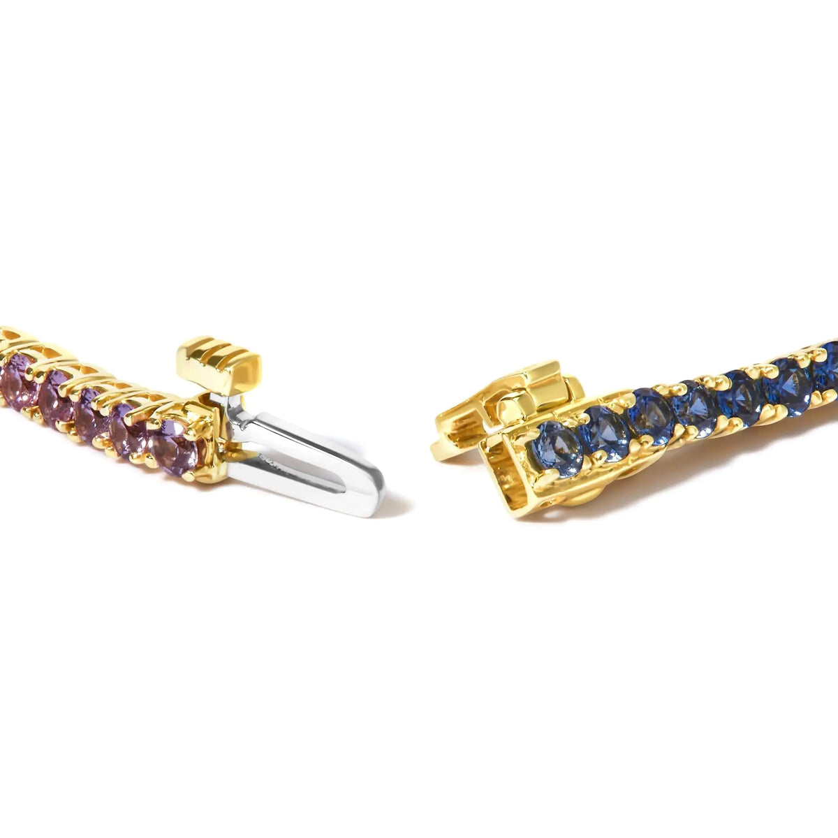 14K Yellow Gold Natural Rainbow Gemstone Sapphire and Tsavorite Tennis Bracelet - 7&quot; Inches - Rieworkes