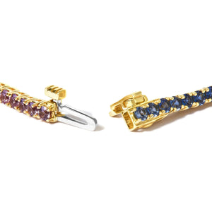 14K Yellow Gold Natural Rainbow Gemstone Sapphire and Tsavorite Tennis Bracelet - 7" Inches - Rieworkes
