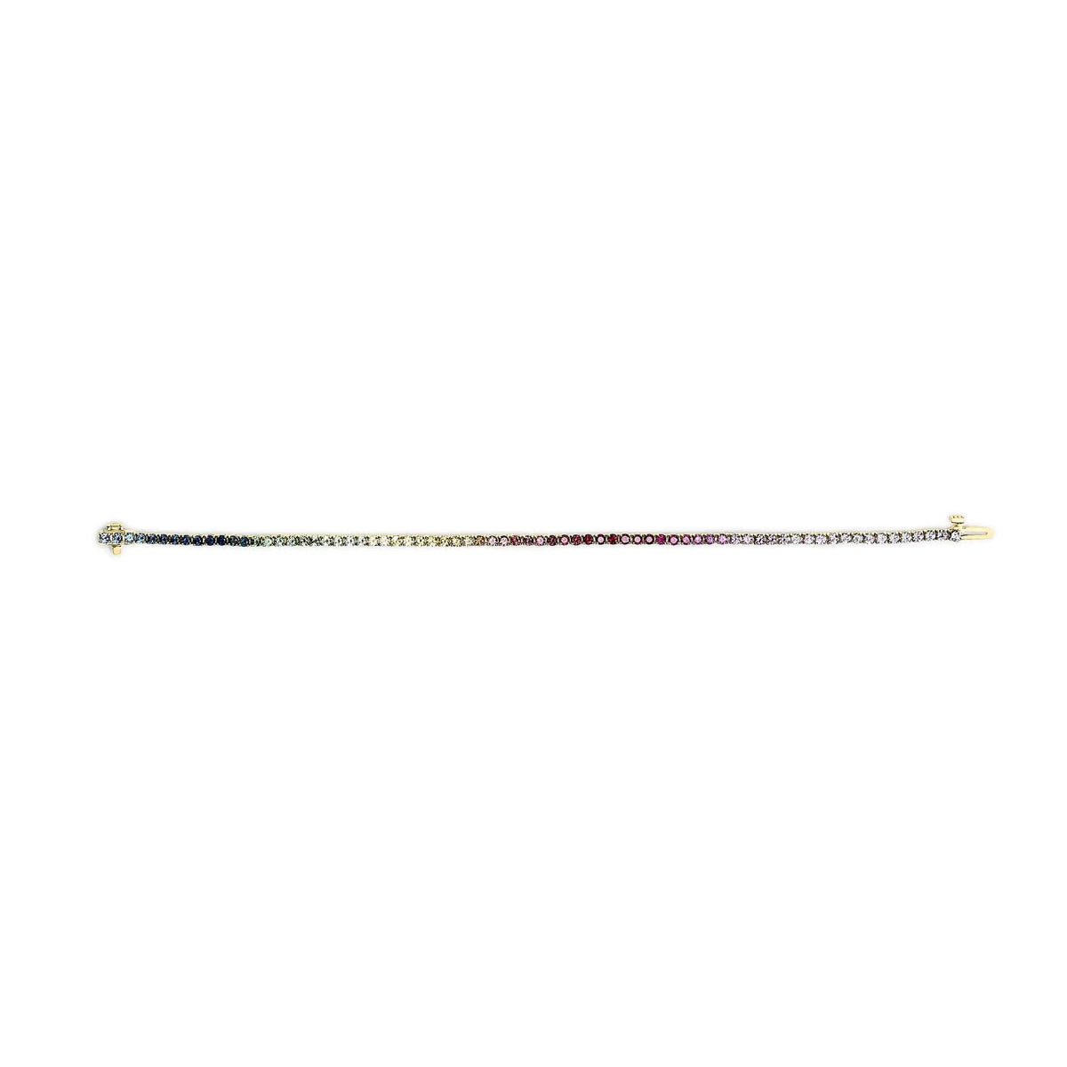 14K Yellow Gold Natural Rainbow Gemstone Sapphire and Tsavorite Tennis Bracelet - 7&quot; Inches - Rieworkes
