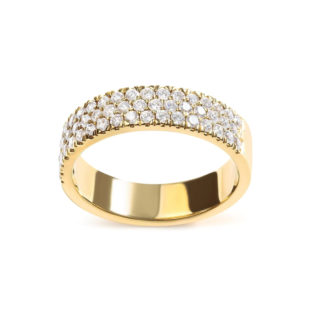 14K Yellow Gold Pave Set 3/4 cttw Multi Row Diamond Band Ring (H - I Color, SI2 - I1 Clarity) - Rieworkes