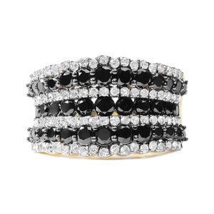 14K Yellow Gold Plated .925 Sterling Silver 1 3/4 Cttw Treated Black and White Alternating Diamond Multi Row Band Ring (Black / I - J Color, I2 - I3 Clarity) - Rieworkes