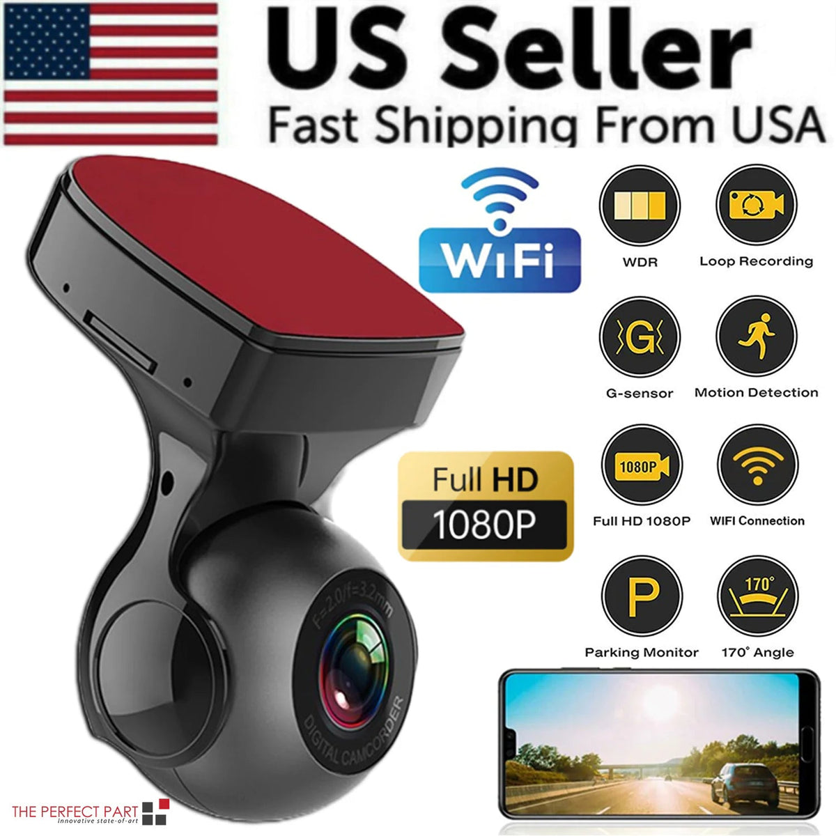170° WiFi Dash Cam Recorder Car Camera HD 1080P Car DVR Vehicle Video G - Sensor - Rieworkes