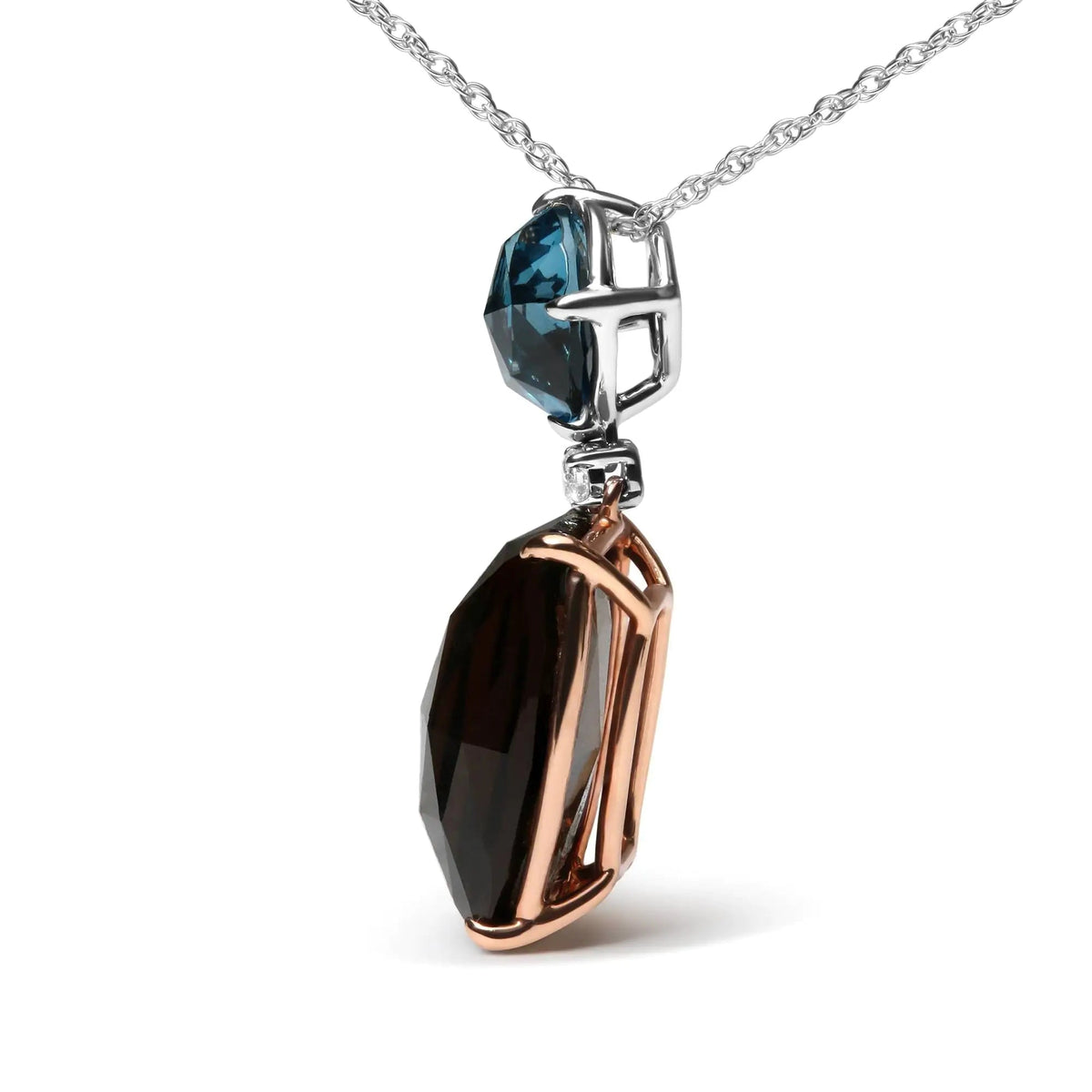 18K Rose and White Gold Diamond Accent and London Blue Topaz and Cushion Cut Smoky Quartz Gemstone Dangle Drop 18&quot; Pendant Necklace (G - H Color, SI1 - SI2 Clarity) - Rieworkes