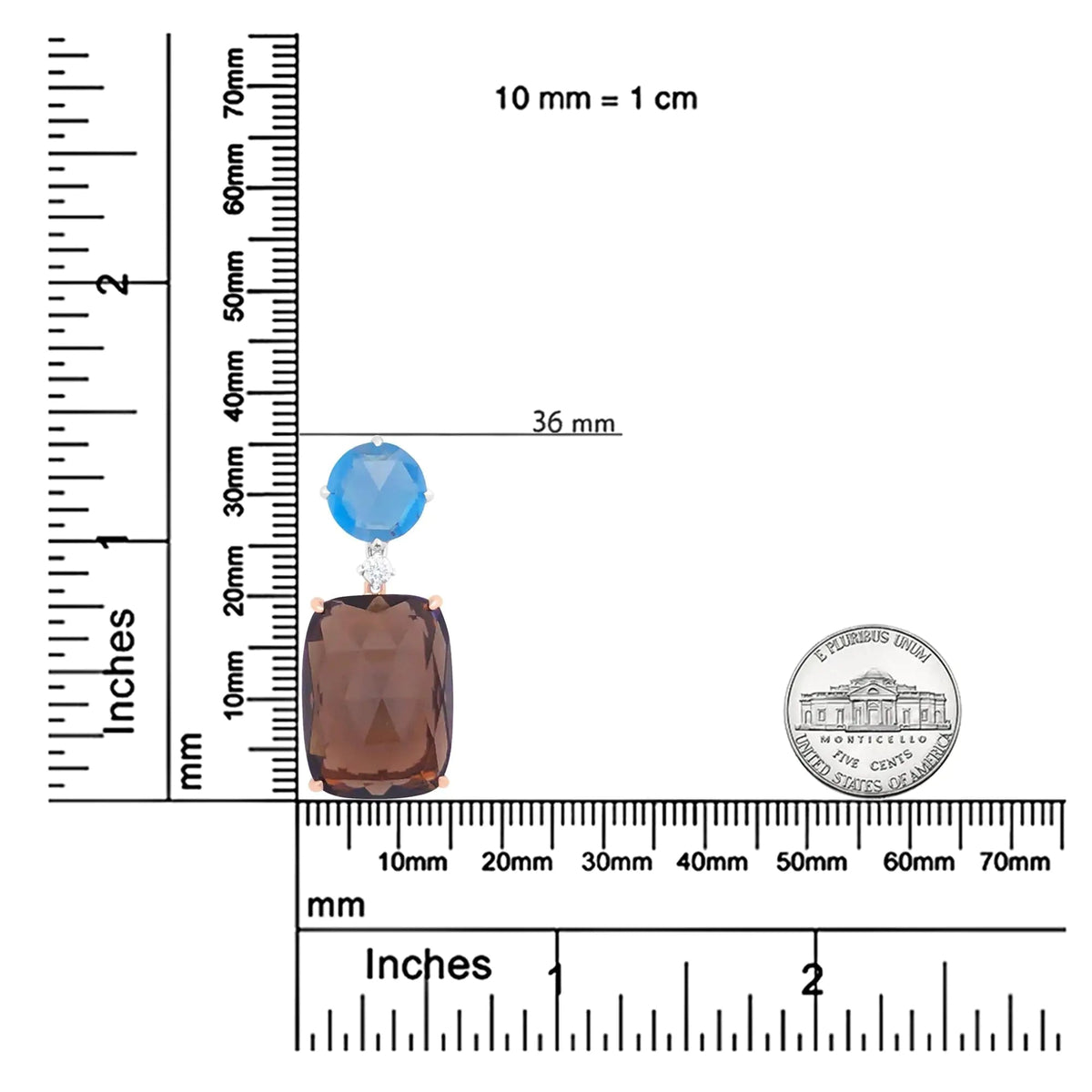 18K Rose and White Gold Diamond Accent and London Blue Topaz and Cushion Cut Smoky Quartz Gemstone Dangle Drop 18&quot; Pendant Necklace (G - H Color, SI1 - SI2 Clarity) - Rieworkes