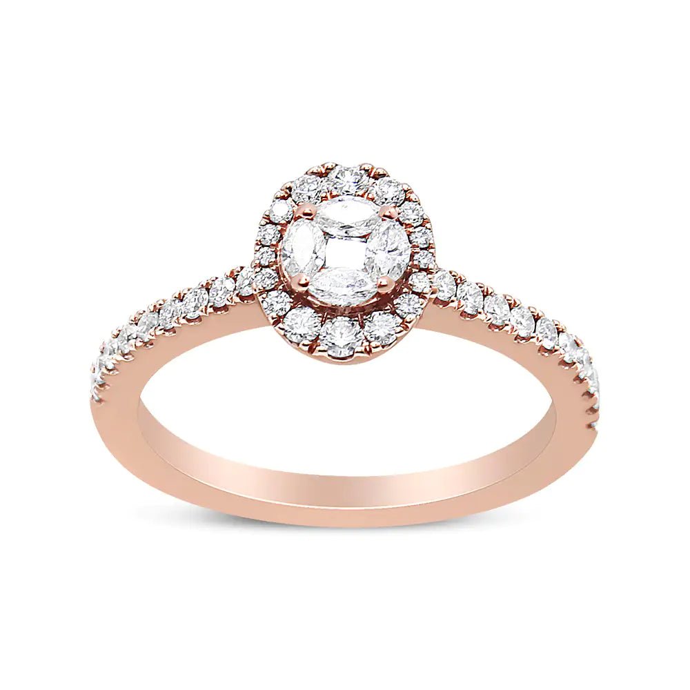 18K Rose Gold 1/2 Cttw Composite Marquise Composite Diamond Oval Shaped Halo Engagement Ring (F - G Color, VS1 - VS2 Clarity) - Rieworkes