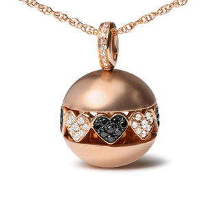 18K Rose Gold 3/8 Cttw Black and White Diamond Ball with Filigree Heart and Cluster Design 18" Pendant Necklace (Black and G - H Color, SI1 - SI2 Clarity) - Rieworkes