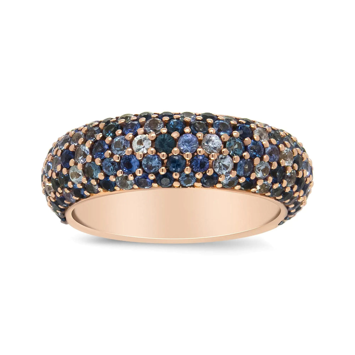 18K Rose Gold Multi Row Blue Sapphire Domed Top Band Ring - Rieworkes