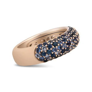 18K Rose Gold Multi Row Blue Sapphire Domed Top Band Ring - Rieworkes