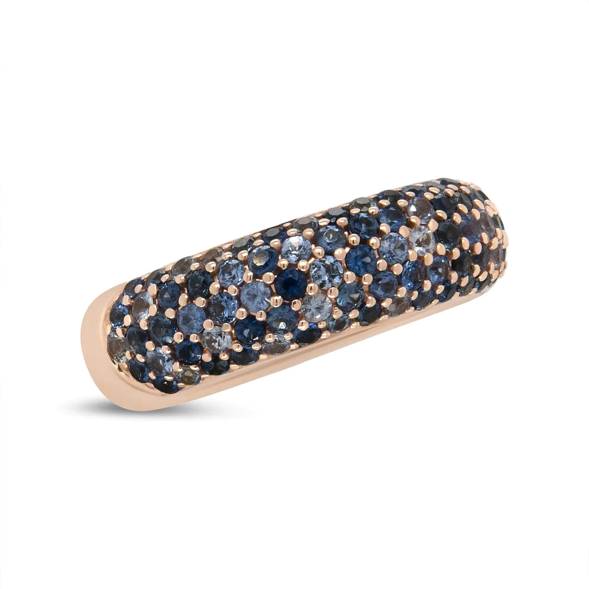 18K Rose Gold Multi Row Blue Sapphire Domed Top Band Ring - Rieworkes