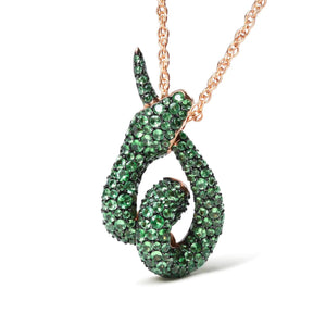 18K Rose Gold Round Green Tsavorite Gemstone Cluster Spiral Snake Design 18" Pendant Necklace (AAA+ Quality) - Rieworkes