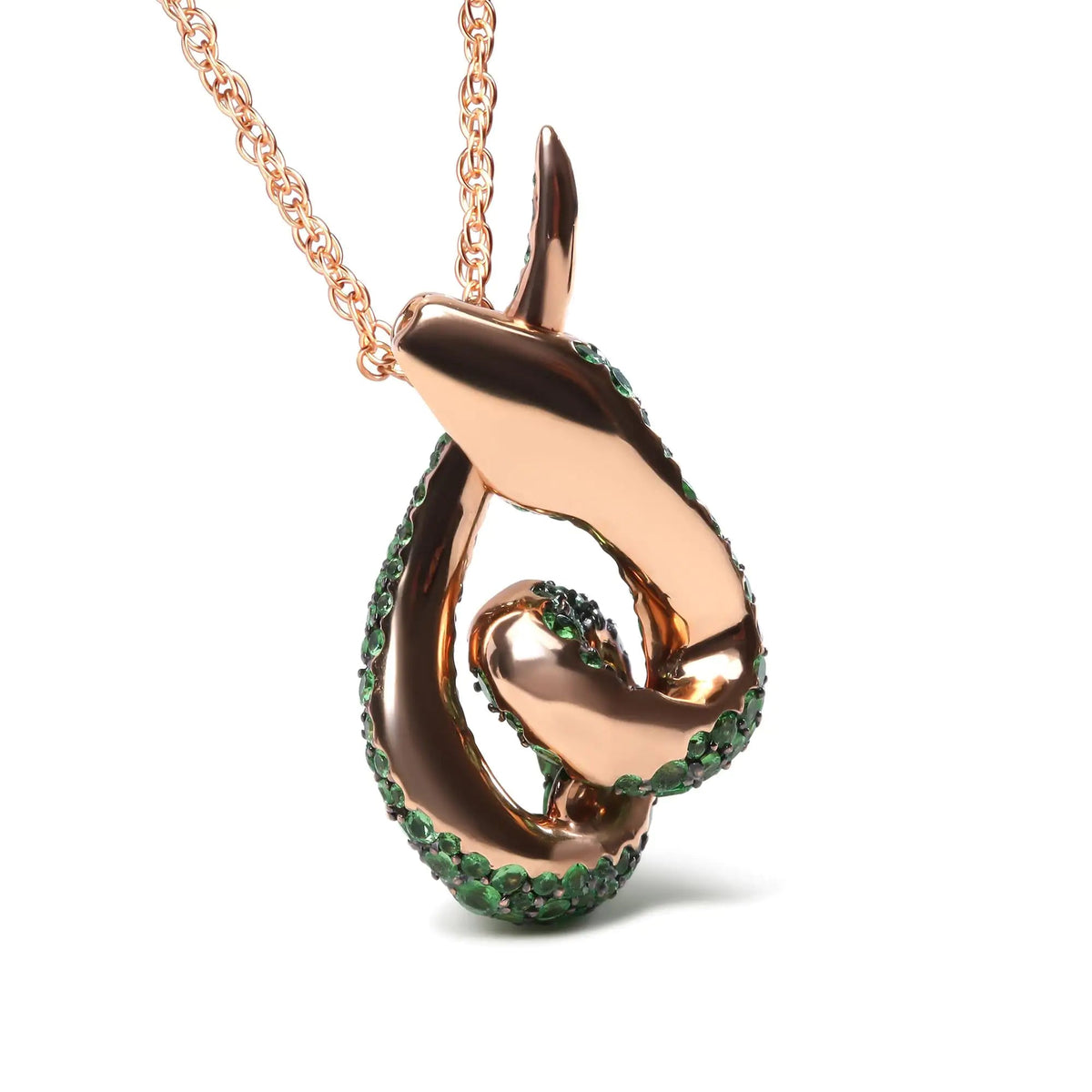 18K Rose Gold Round Green Tsavorite Gemstone Cluster Spiral Snake Design 18&quot; Pendant Necklace (AAA+ Quality) - Rieworkes