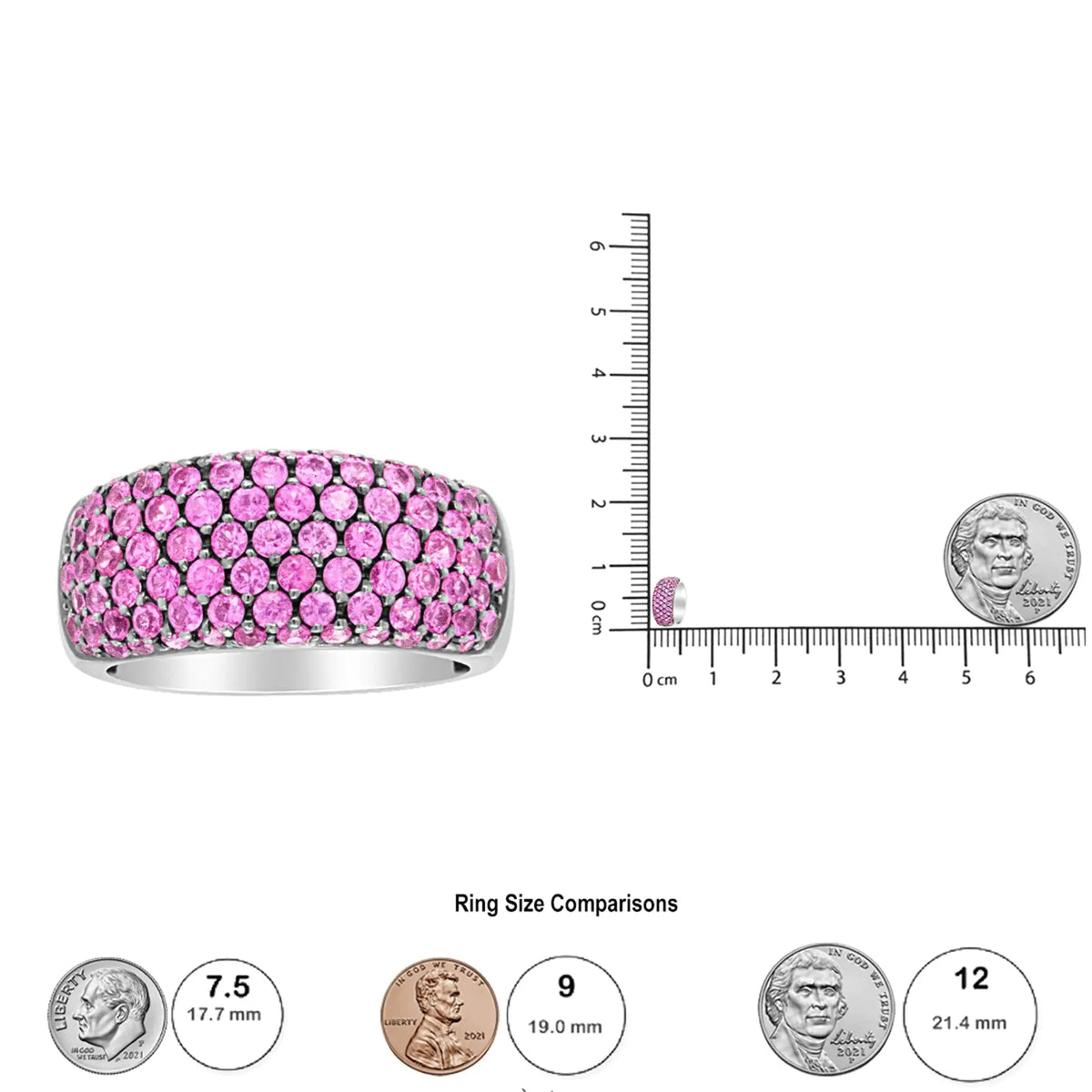 18K White Gold and Black Rhodium Multi Row Pink Sapphire Classic Band Ring - Rieworkes