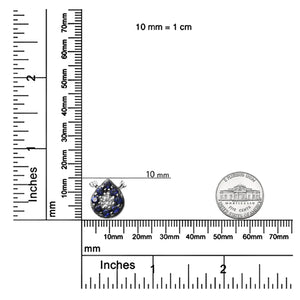 18K White Gold Diamond Accent and 1mm Round Blue Sapphire Gemstone Halo Teardrop Pendant Necklace (G - H Color, SI1 - SI2 Clarity) - Adjustable up to 15.5" - 17" - Rieworkes