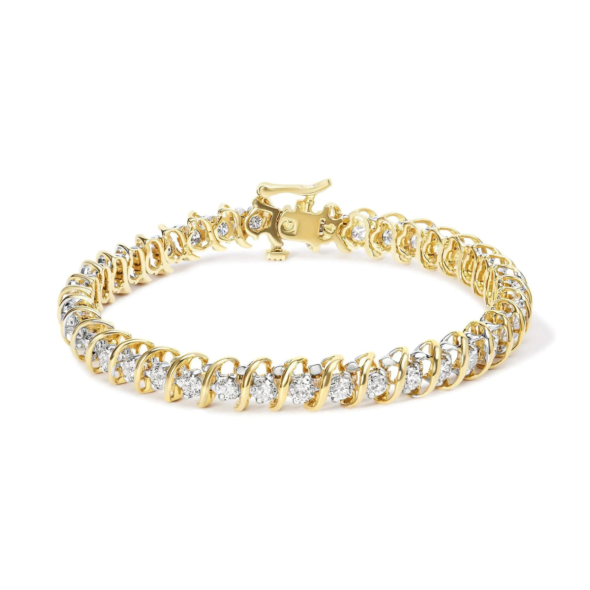 18K Yellow Gold 4.0 Cttw Round - Cut Diamond S - Link 7&quot; Inch Tennis Bracelet (I - J Color, SI1 - SI2 Clarity) - Rieworkes