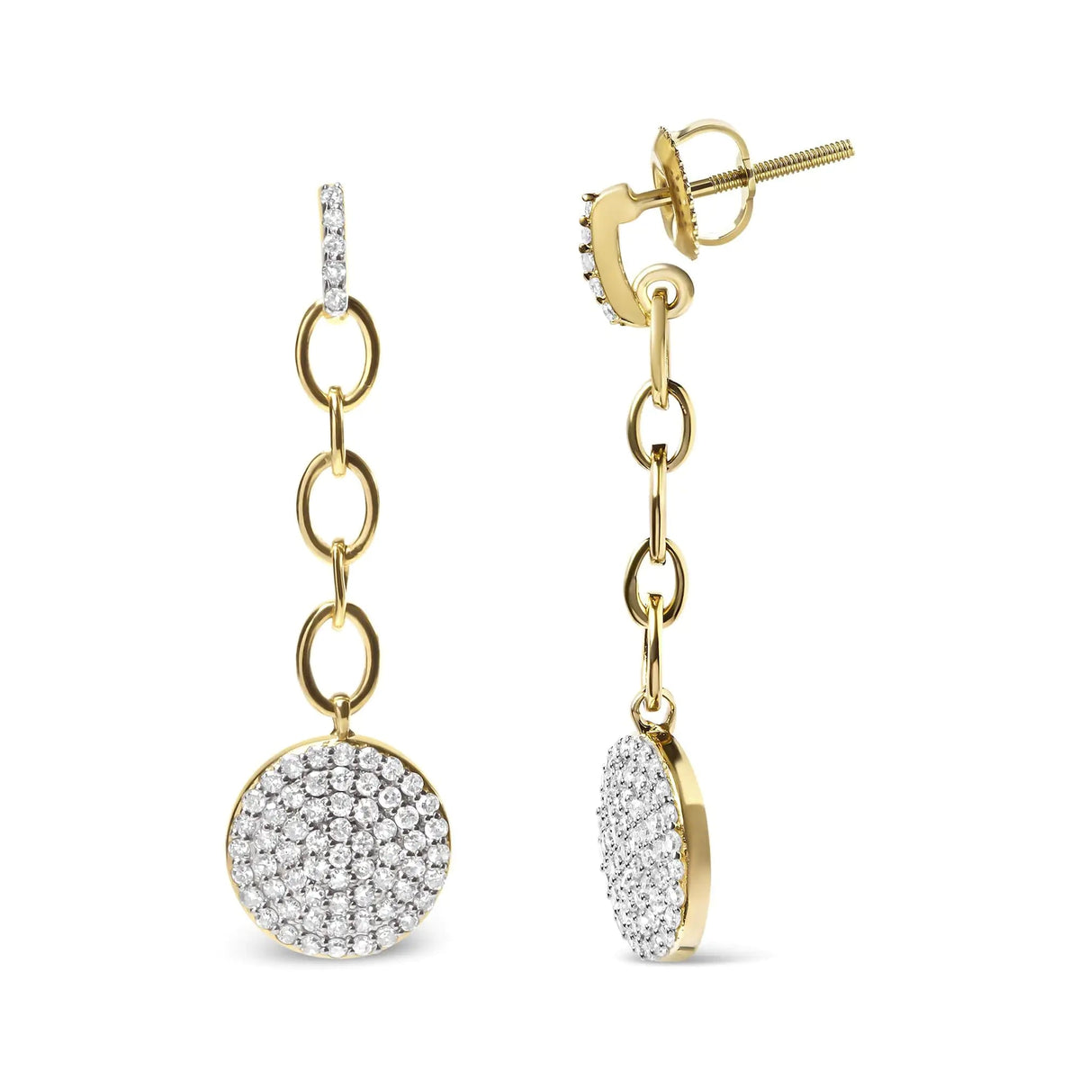 18K Yellow Gold Plated .925 Sterling Silver 1.0 Cttw Diamond Composite Cluster Dangle Chain Earrings (I - J Color, I1 - I2 Clarity) - Rieworkes