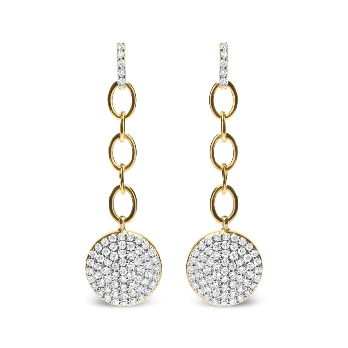 18K Yellow Gold Plated .925 Sterling Silver 1.0 Cttw Diamond Composite Cluster Dangle Chain Earrings (I - J Color, I1 - I2 Clarity) - Rieworkes