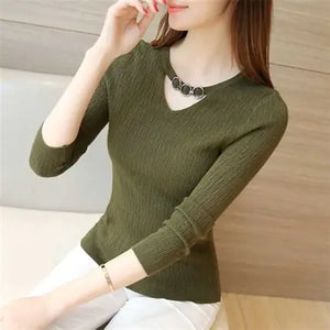 2020 Fall/Winter V-Neck Fitted Long Sleeve Sweater