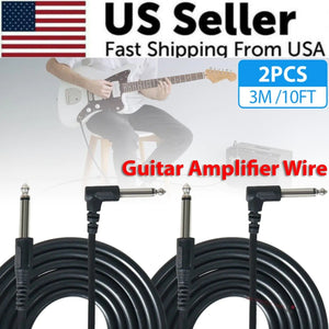2 PACK 10FT Electric Patch Cord Guitar Amplifier Amp Cable Right Angle 90 Degree - Rieworkes