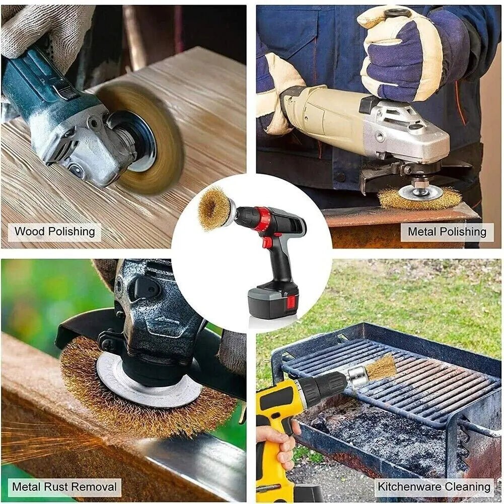 2 - Pack 3 Pcs Wire Brush Wheel Set Cup Drill Bit Rust Paint Attachment 1/4&quot; USA - Rieworkes