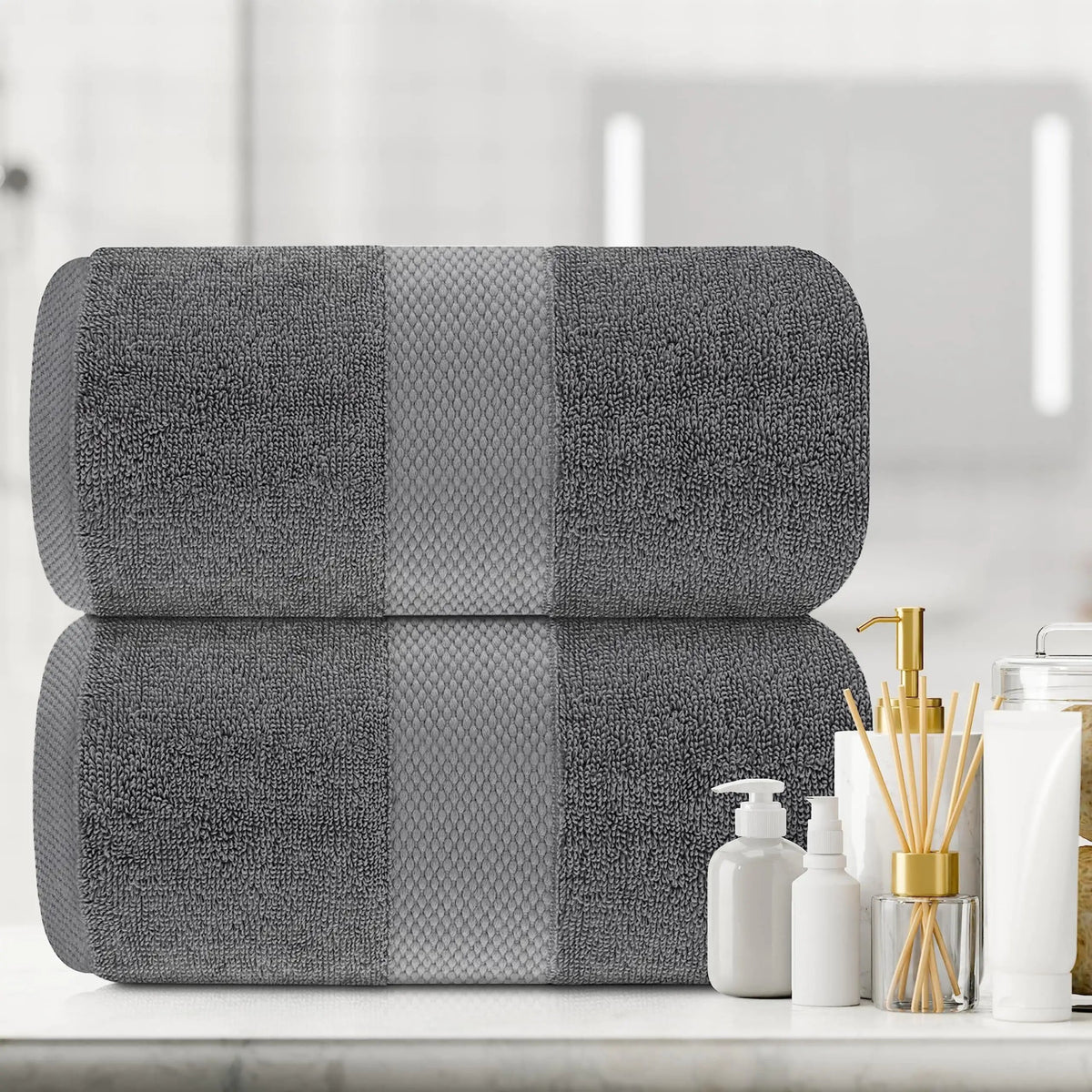 2 Pack Luxury Soft Bath Sheet Towels 650 GSM Extra Large 35x70 inch Grey Color - Rieworkes