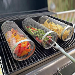 20cm/30cm New BBQ Basket Stainless Steel Grill Outdoor Round BBQ Campfire Grid Outdoor Picnic Camping Barbecue Cooking Supplies - Rieworkes