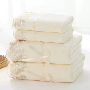 Luxury Lace Embroidery Microfiber Towel Set (1+1 PCS)