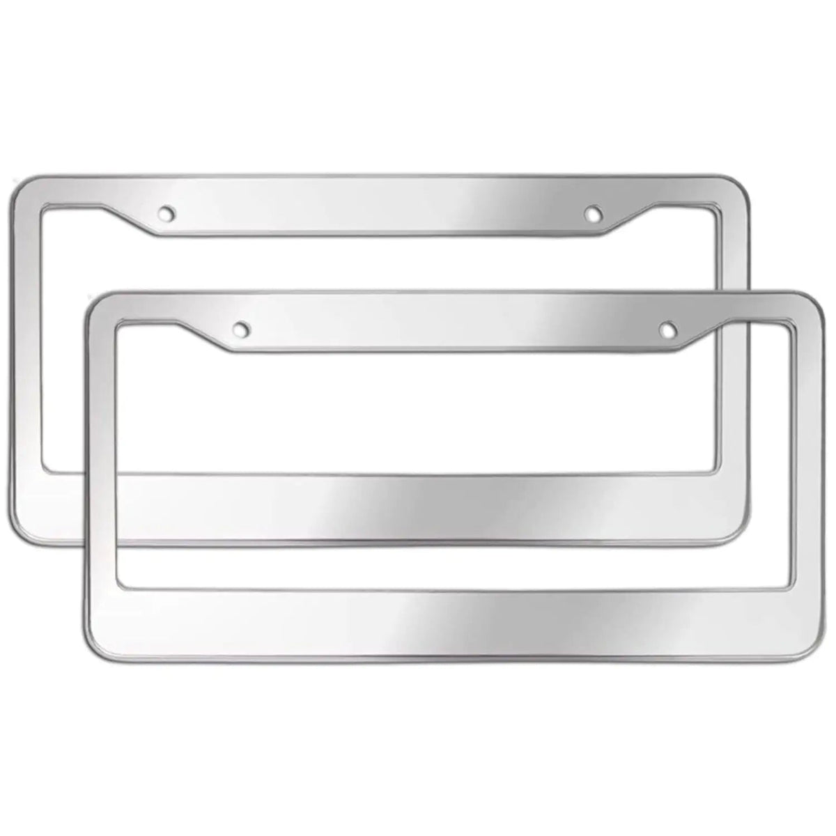 2PCS Chrome Stainless Steel Metal License Plate Frame Tag Cover With Screw Caps - Rieworkes