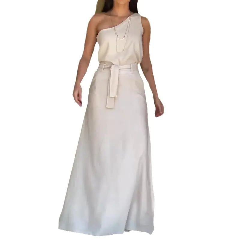 2023 Summer Fashion Solid Color High Waist Skirt Set