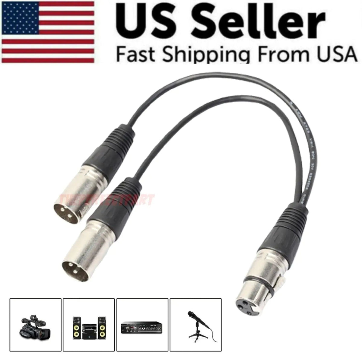 3Pin XLR Female Jack To Dual 2 Male Plug Y Splitter Cable Adapter Microphone USA - Rieworkes