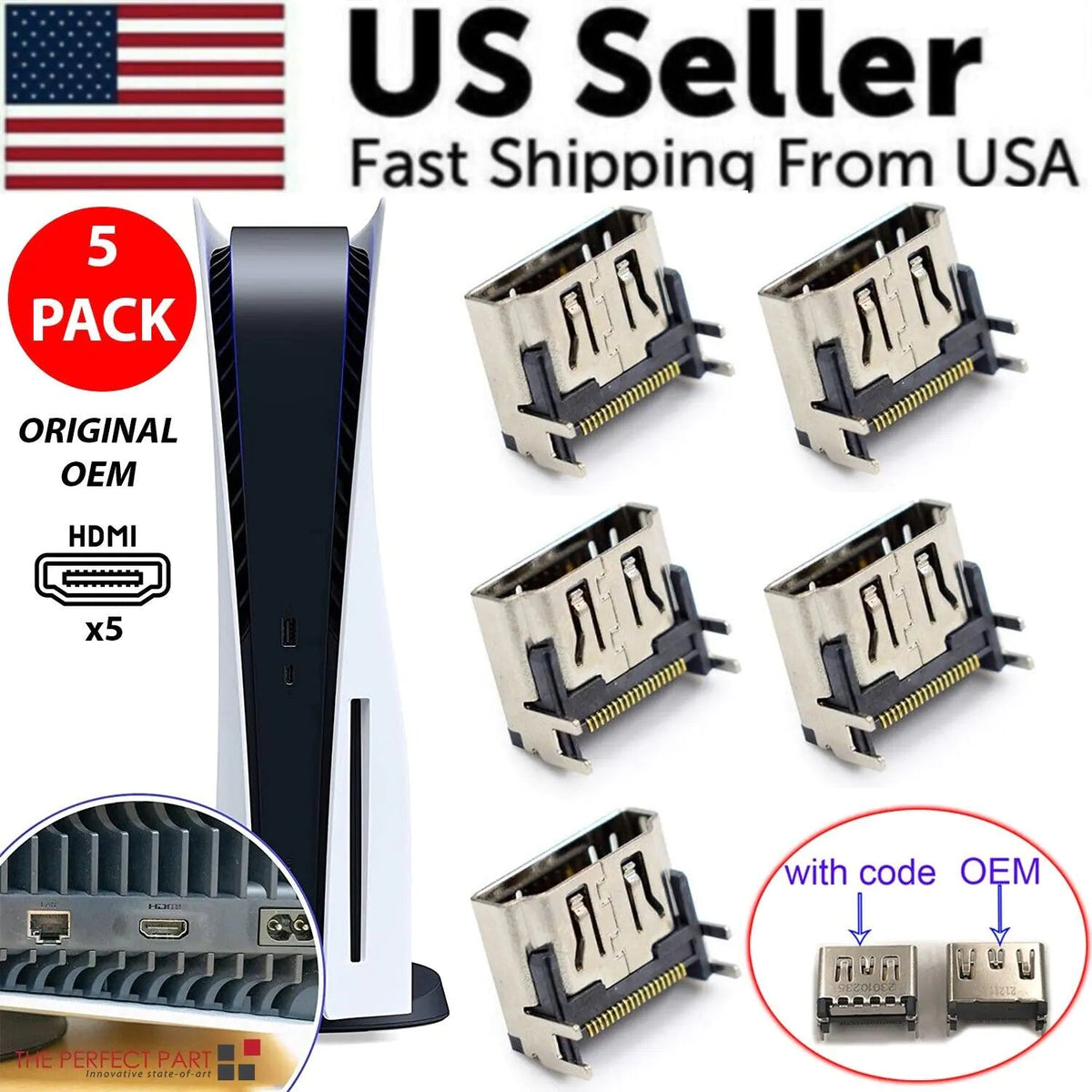 5 Pack OEM HDMI Port Connector Socket Replacement For Sony PlayStation 5 PS5 USA - Rieworkes