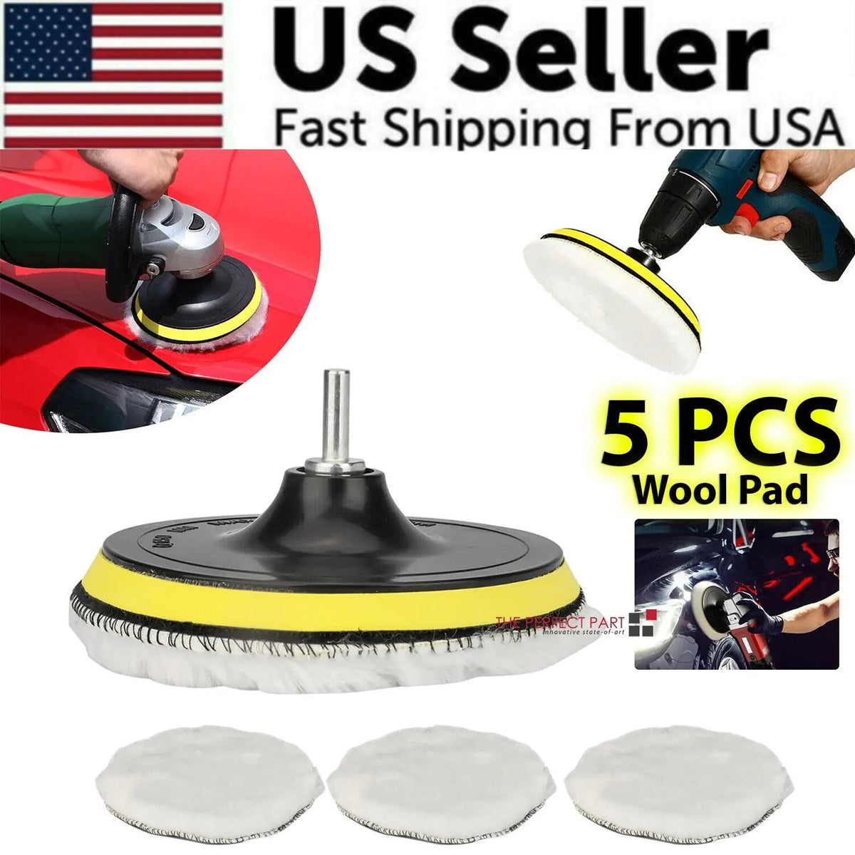 5PCS 6" Buffing Polishing Pad Wool Wheel Mop Kit For Car Polisher Drill Adapter - Rieworkes
